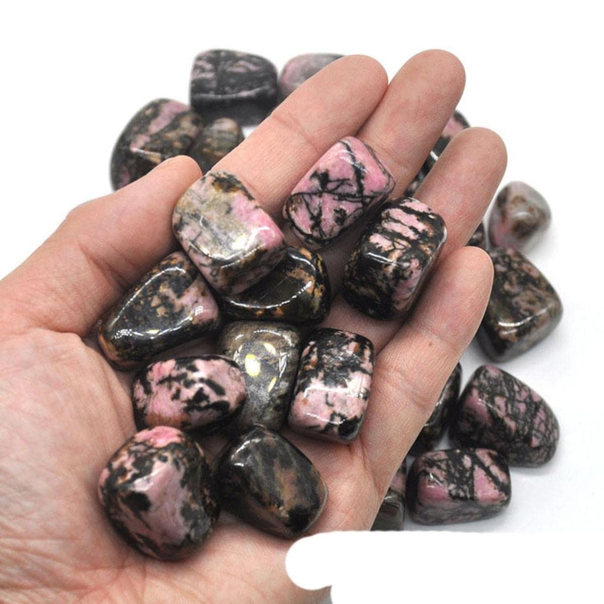 Crystal Healing Pietra di Ghiaia burattata lucidata Gemme minerali Gemma Decorazione Acquario Grezzo-Rodonite Nera Rosa,500g