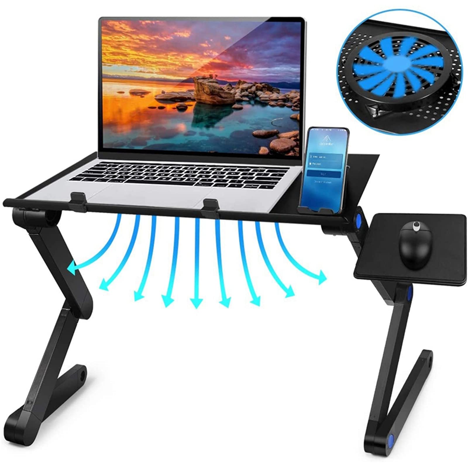 Scrivania per Laptop Regolabile in Alluminio Supporto da Tavolo Ergonomico Portatile Supporto da Tavolo per Notebook con Tappetino per Mouse,