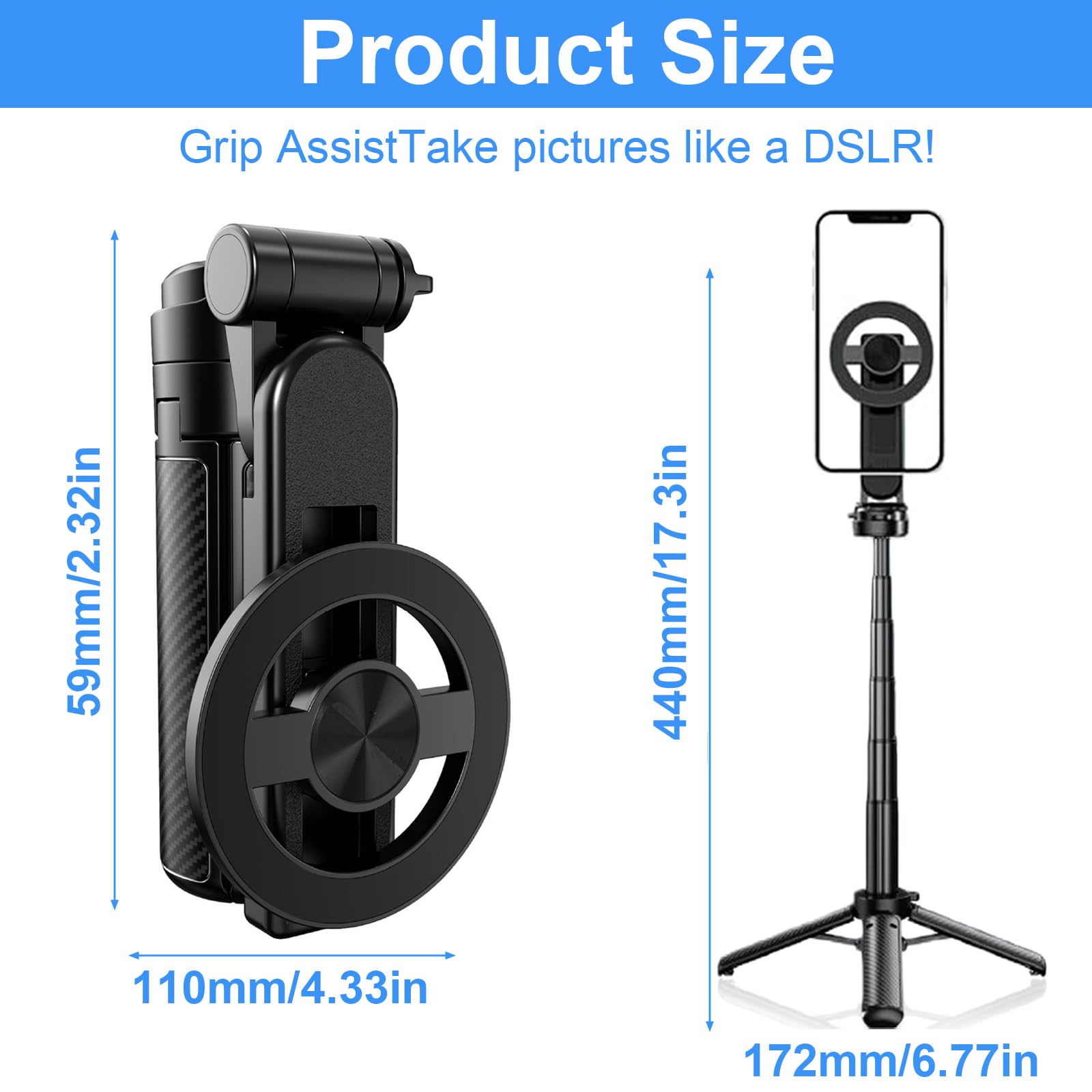 Treppiede Magnetico 4 in 1 Mini Supporto Portatile Tascabile per Telefono con Rotazione 360° Maniglia Pieghevole Treppiedi per Cellulare Magnetico per Vlog Foto Video iPhone/Android