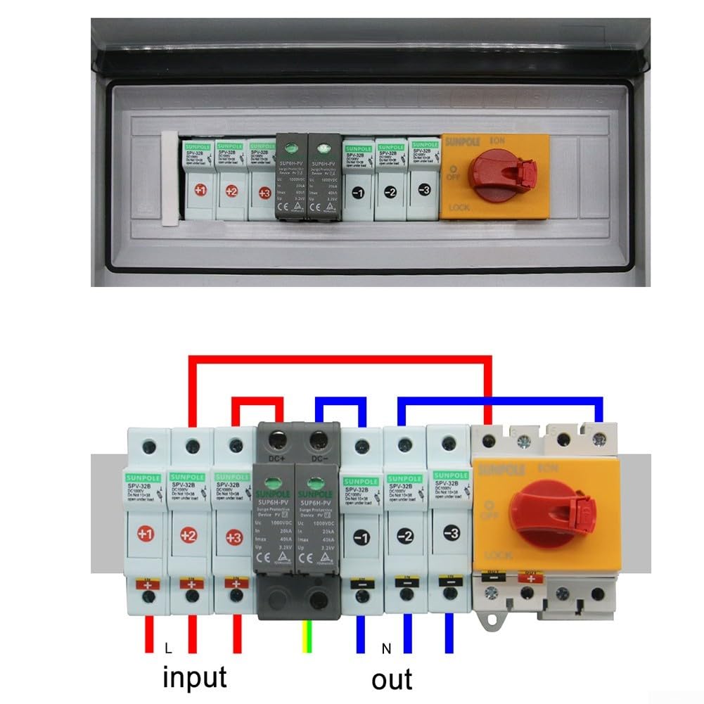Caja combinadora solar fotovoltaica, 1000V 3 Disyuntor de protección de cuerdas, Interruptor de disyuntor de CC PV 3In 1Out, Caja combinada solar fotovoltaica