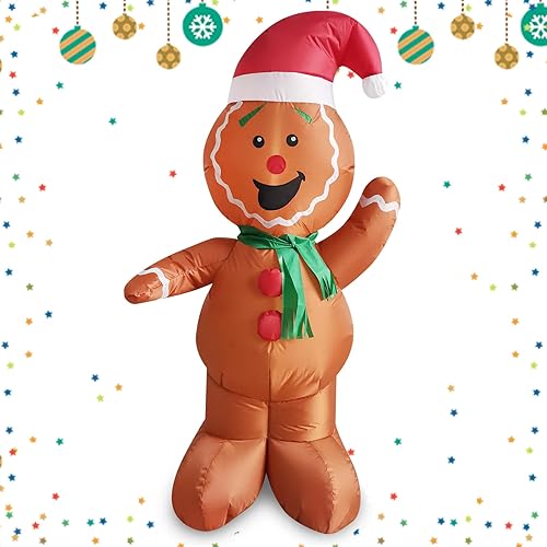 Miniatura 8 de Mimi Funn - Hombre de jengibre inflable de Navidad de 6 pies, bonita decoración de patio inflable de Navidad con LED integrados para patio, césped,