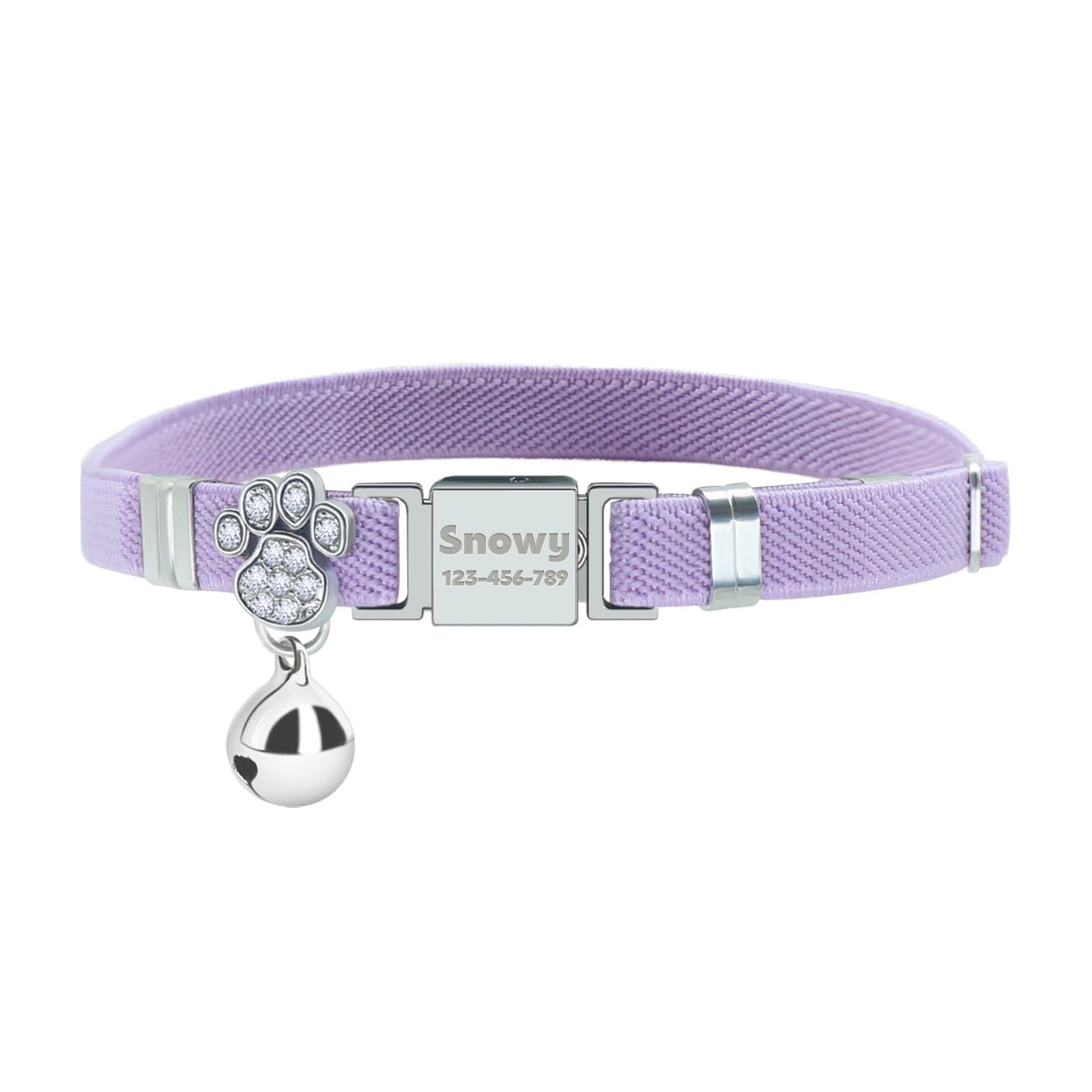 Personalized Safety Elastic Cat Collars with Bell,Laser Customized Stretch Kitten Collars for Girls Boys Cats-Purple