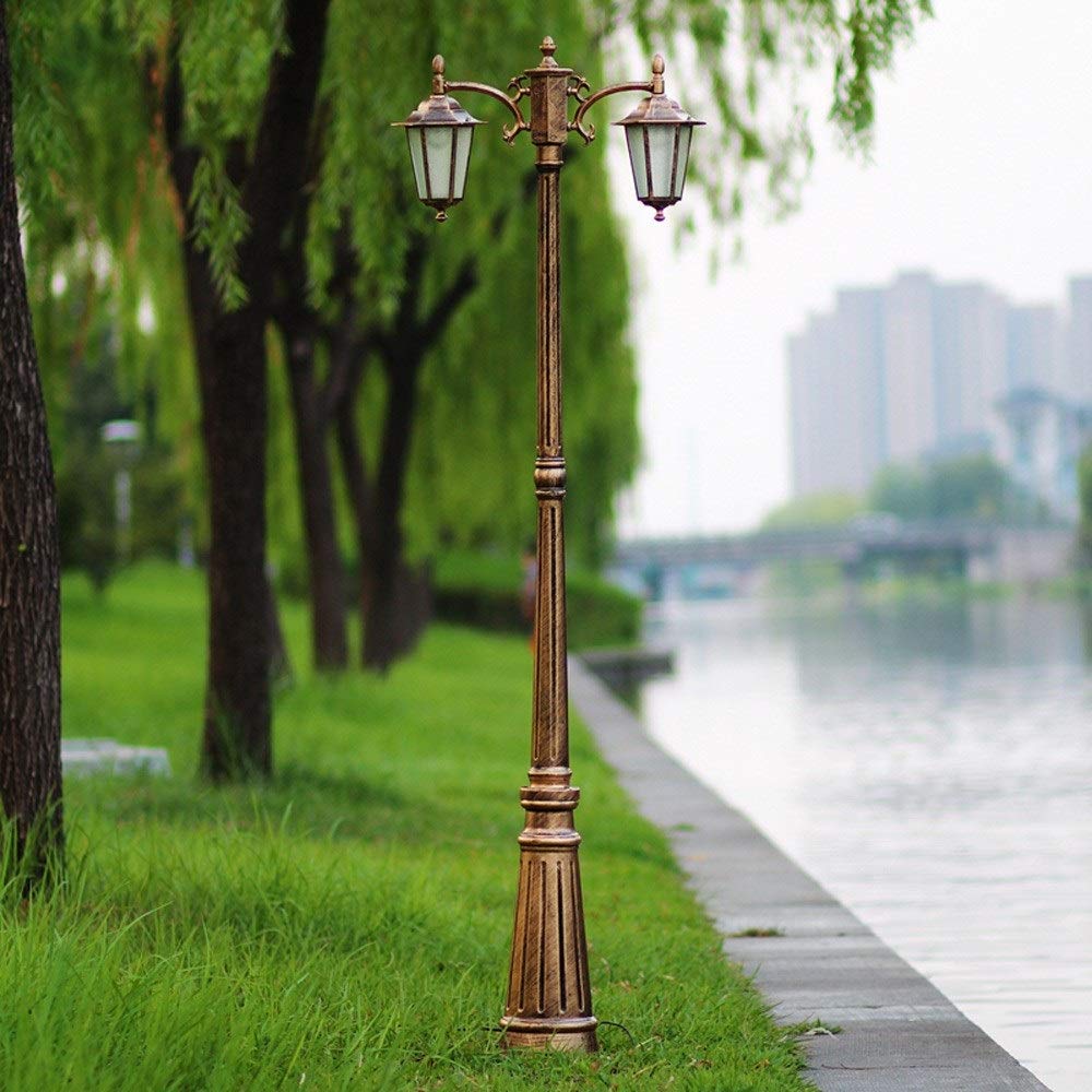 TBLOTYD Lights Outdoor European Landscape Lights Floor-Standing Lights High Pole 2-Headed LED Column Lantern Outdoor Waterproof Streetlight Retro Patio Glass Lantern Co,Height 200cm