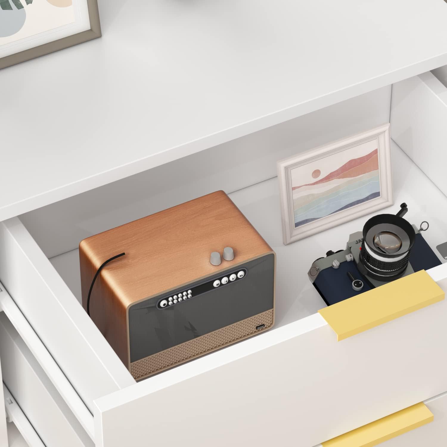 ECACAD Set of 2 Nightstands with 2 Storage Drawers & Gold Metal Legs, Modern Bedside Table Sofa End Side Table, White (19.7" L x 15.7" W x 17.9" H)