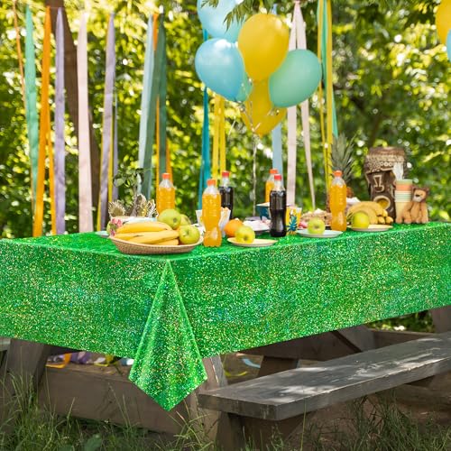 2 pcs Green Holographic Tablecloth 40" x 108" Christmas Table Cloth Shimmer Shining Plastic Metallic Table Cover for Jungle Safari St. Patrick's Day Baby Shower Birthday Party Decoration Supplies by Just Shimmer - Image 6