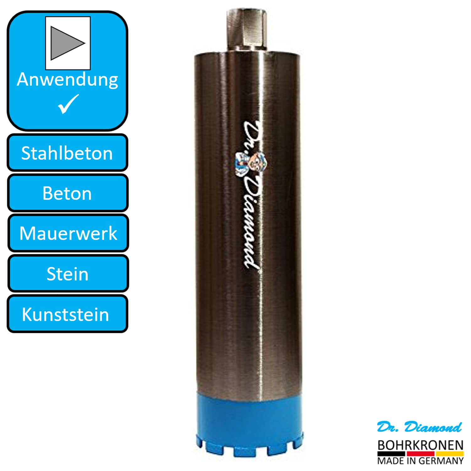 Dr. Diamond | Corona de perforación de diamante y broca de núcleo de hormigón con alojamiento de 1 1/4 pulgadas y longitud útil de 450 mm para perforación en seco y húmedo | diámetro de 172 mm