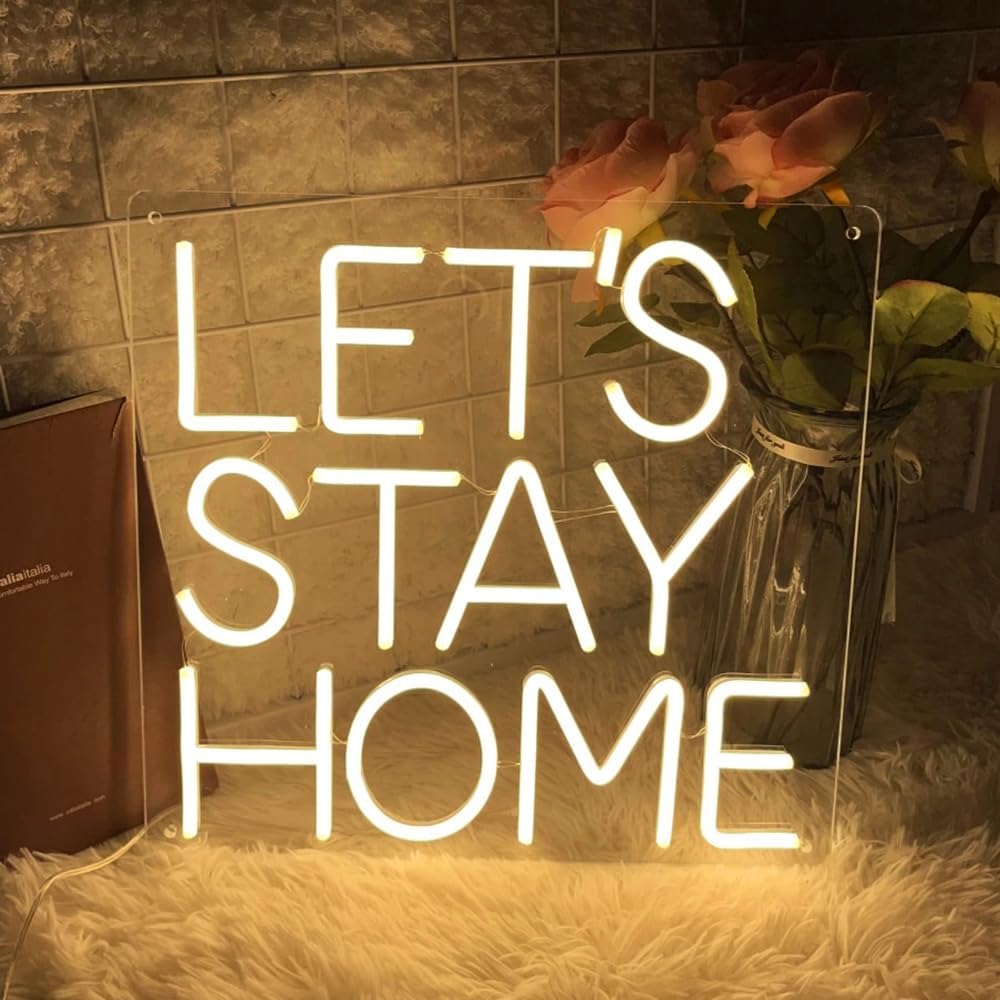 Let's Stay Home Neon Sign Led Neon Light Sign for Home Wall Bedroom Bar Hotel Pub Dorm Decor Man Cave Game Room Living Room Artisitc Decoration USB Powered Words LED Lights
