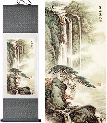 Chinese Painting Home Decorate Calligraphy Scroll Silk Chinese Painting Landscape Home Decorate Calligraphy Scroll Hanging Art Gift (H40 X W12) 40022