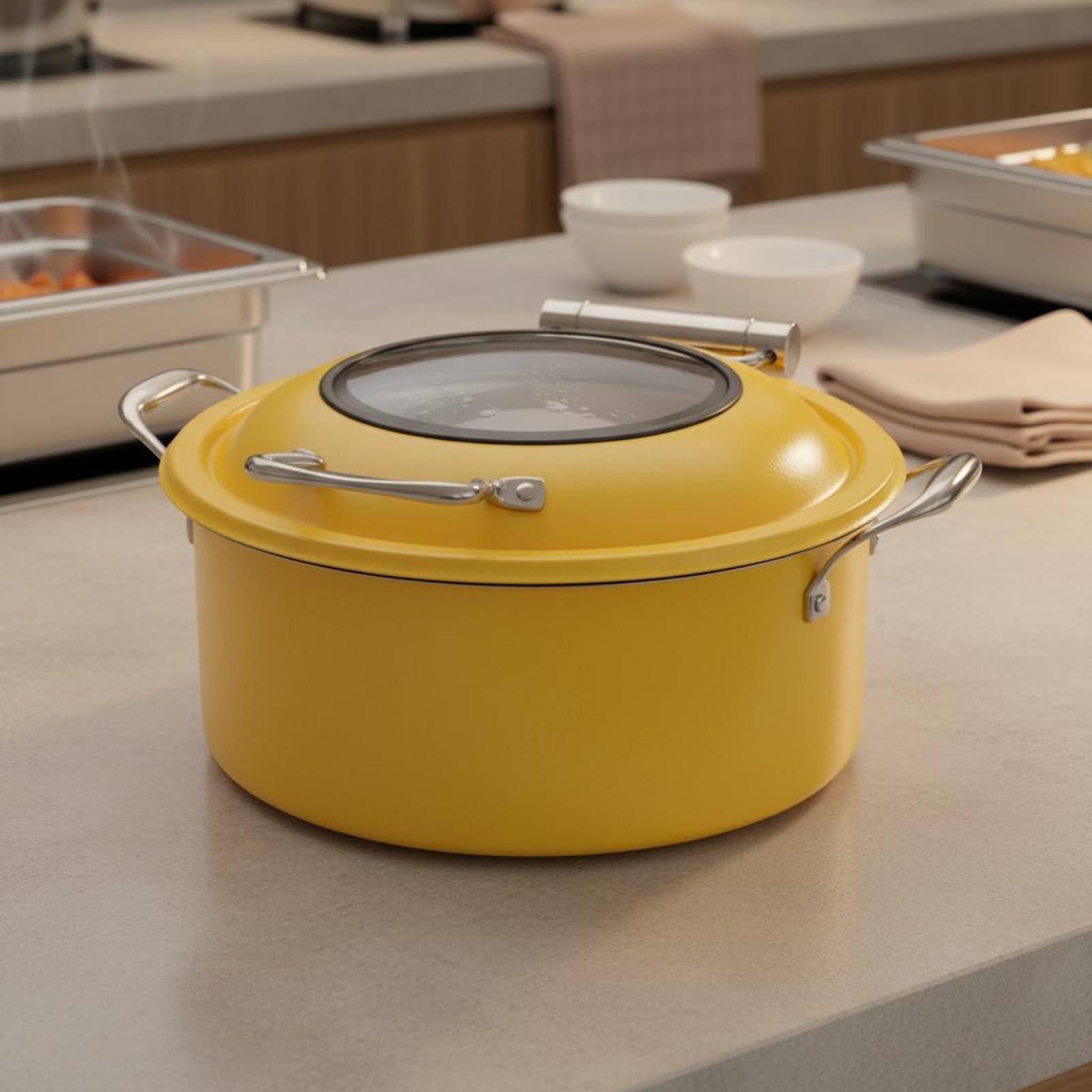 Qianly Calentador de Acero Inoxidable Chafing Dish Eléctrico Bandeja de Buffet Horno Calentador con Acero 304 Resistente y Vidrio Visible de Cierre Térmicas Adecuado para, Oro Rosa Estándar