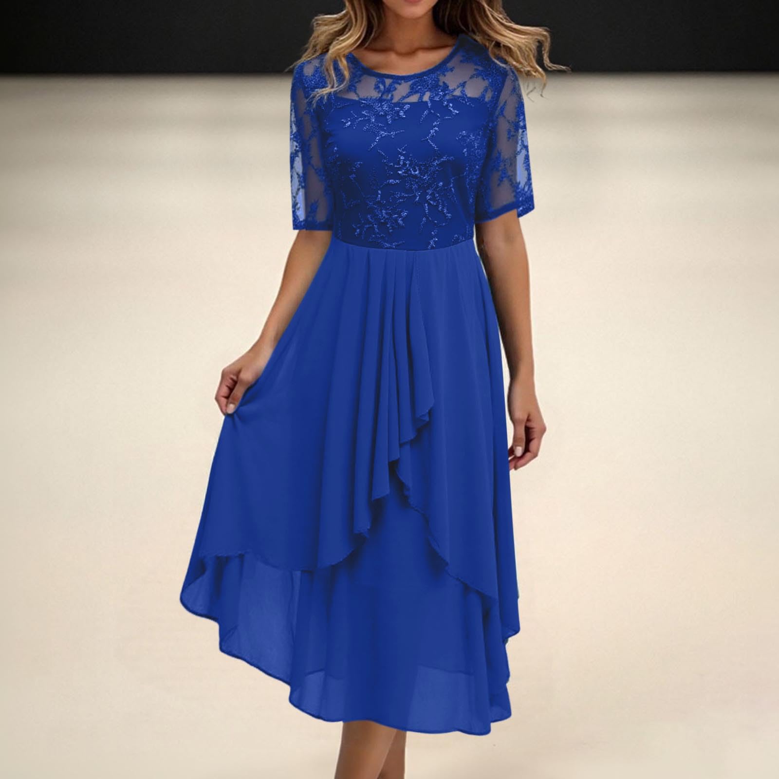 Abito casual da donna in chiffon con stampa floreale per tutti i giorni, occasioni festive, maniche corte, più comodo