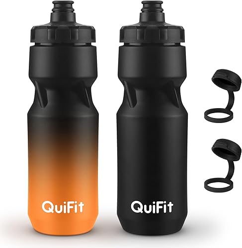 Miniatura 8 de QuiFit Botella de Agua para Bicicleta Paquete de 2, Botellas Exprimibles de 24oz Sin BPA, A Prueba de Fugas, Jarra Deportiva Reutilizable con Tapa