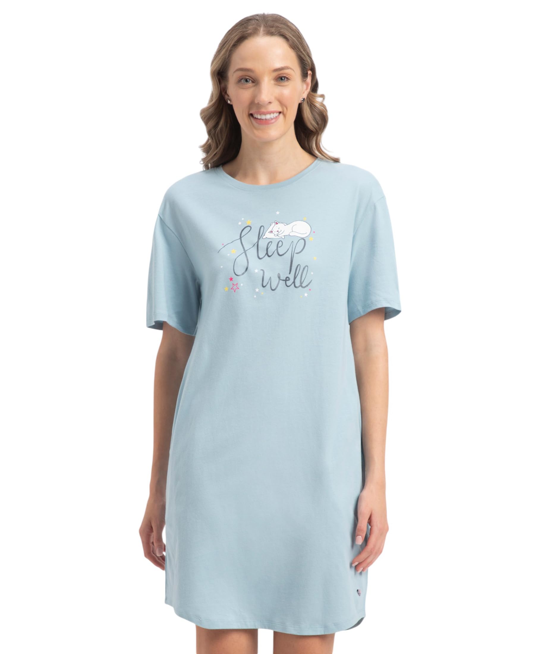 RX90 Women's Super Combed Cotton Drop Shoulder Styled Curved Hem Printed Lounge Dress with Side Pockets (Prints May Vary)-image-12