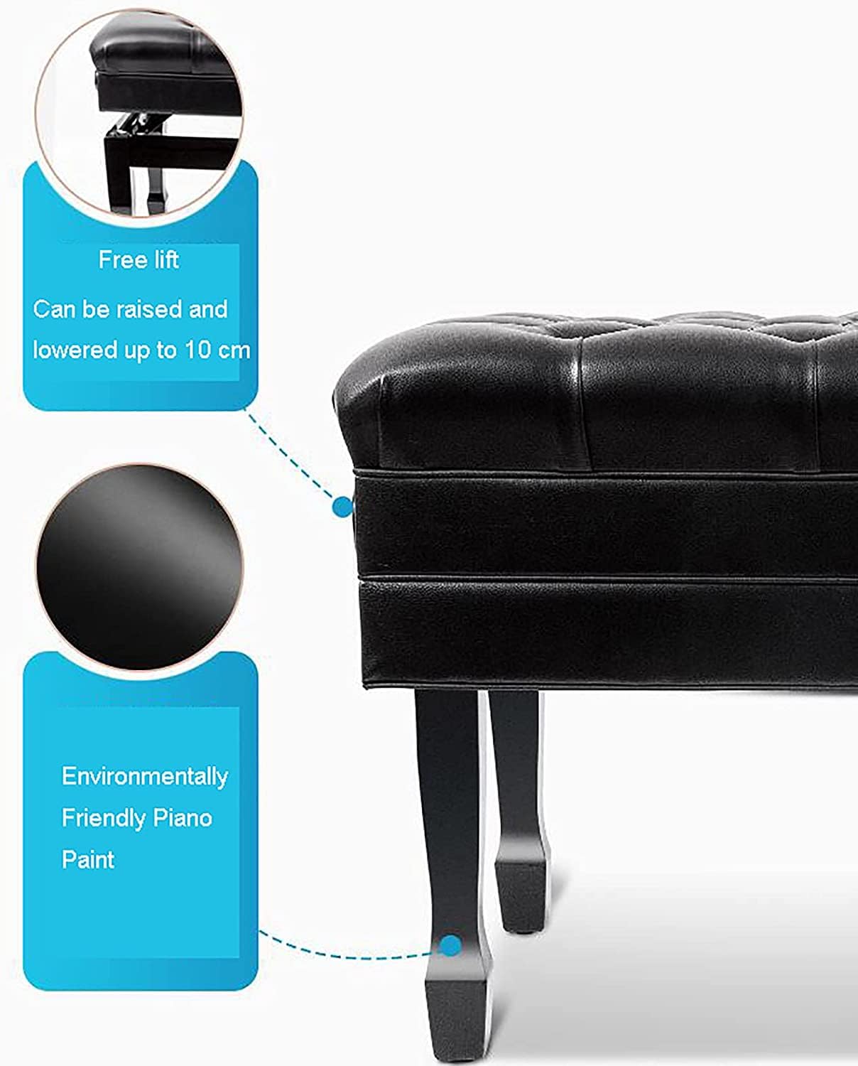 Klavierhocker, Bank, Frisiertisch, Deluxe-Bank aus PU-Leder, Autolift mit großer Aufbewahrungsbox, Keyboard-Schminkhocker, 84 x 47 49–59 cm, Schwarz (Null Bla