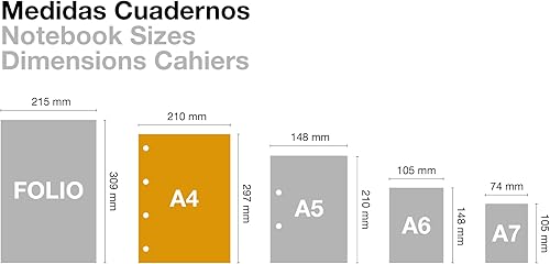 Miniatura 7 de Miquelrius - El cuaderno original, 6 tiras de color, A4, 150 hojas de cuadrícula de 0.197 in, papel microperforado de 2.47 oz, 4 agujeros, cubierta