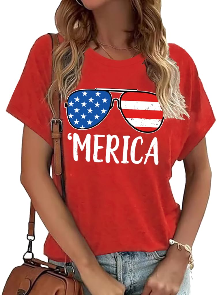 Women's 4th of July Patriotic Shirts Graphic Tees USA Shirt American Flag Short Sleeve Tunic Tops