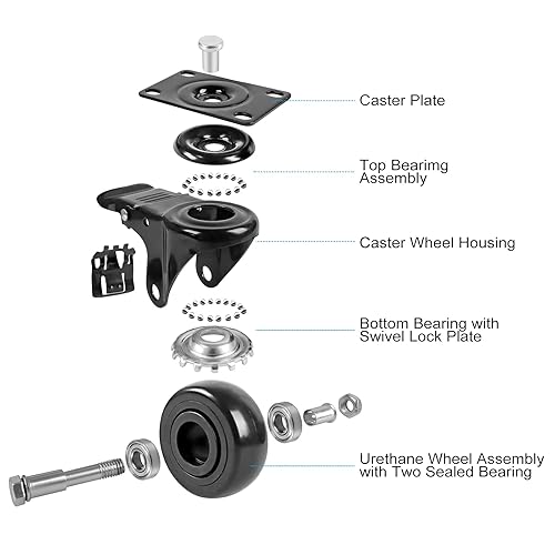 Miniatura 3 de Juego de 4 ruedas giratorias de 3 pulgadas, ruedas giratorias resistentes con freno, ruedas de banco de trabajo con bloqueo doble de seguridad,