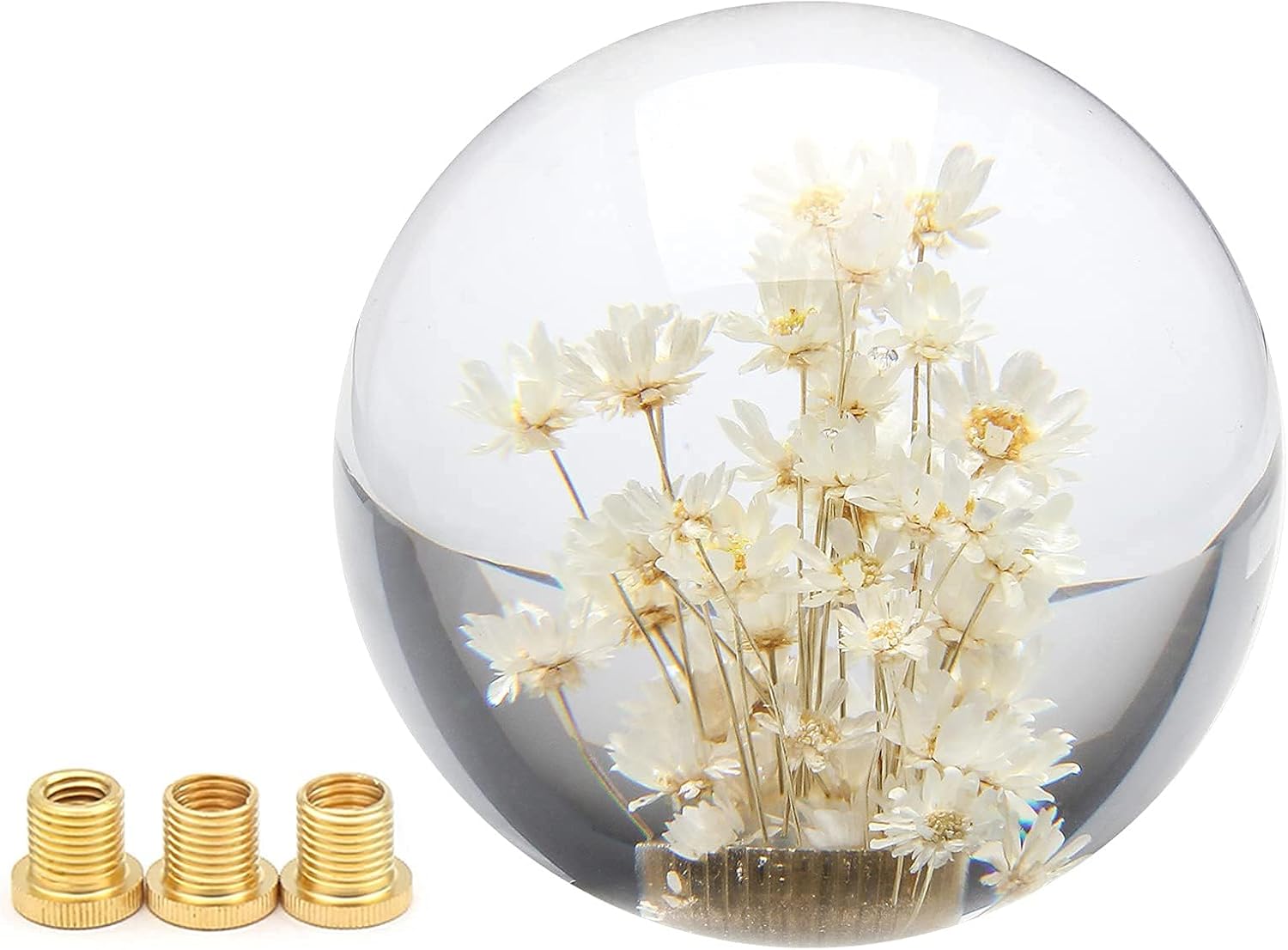 Unifizz 1PC Transparent Ball Shift Knob Daisy Flower JDM Style Gear Shift Knob Round 60mm/2.3" Aluminium