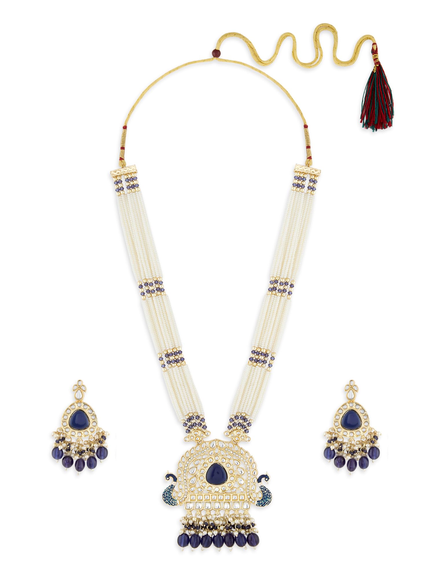 Purple Peacock Inspired Meenakari Multistrand Beaded Long Necklace & Earring Set For Women-ZPFK21336-image-47