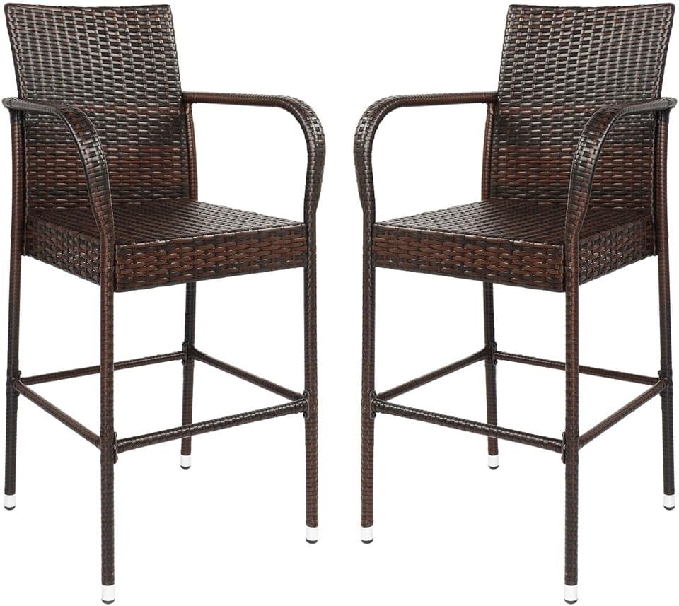 HOYOC Wicker Bar Stools Set of 2, Outdoor Brown Wicker