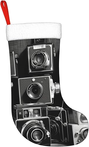 Miniatura 3 de Retro Cool Camera Collection - Calcetines de Navidad colgantes para decoración navideña, calcetines de Navidad de terciopelo de 18 pulgadas con puño
