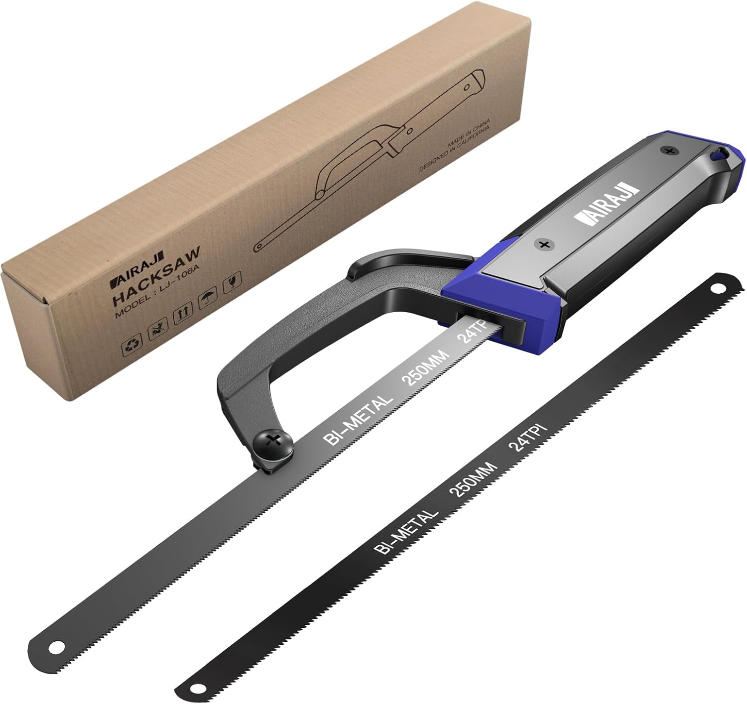 AIRAJ 12 inch Adjustable Hacksaw Frame Set,Tools High-Tension Hacksaw,with 10 Hacksaw Blades,Suitable for Gardeners,PVC Pipes,Metal Pipes,Wood Saws.