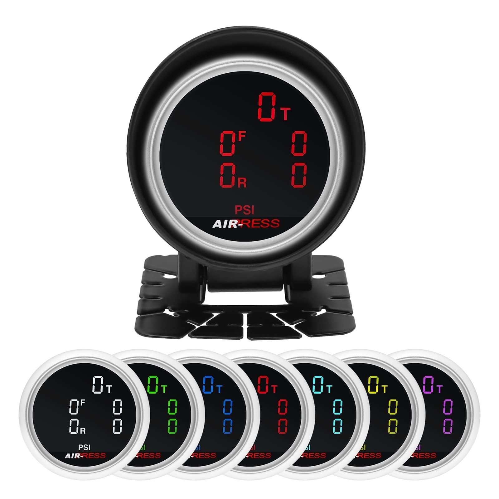 unità di invio Carburante Marino A 7 LED a Colori da 2 Pollici 52mm LCD Manometro a Cinque pressioni dell'Aria Bar Sospensioni pneumatiche Misuratore di Giro Pneumatico con sensore da 5 Pezzi