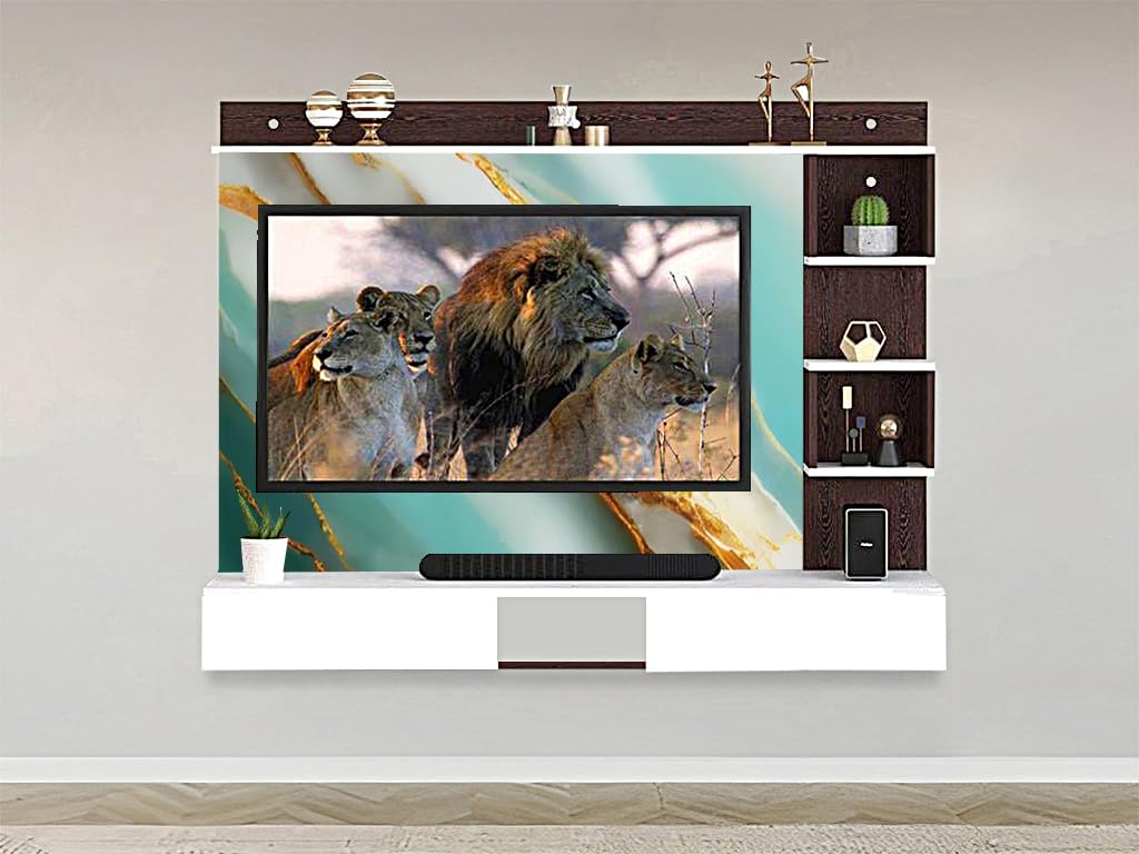 Engineered Wood Wall Mount TV Entertainment Drawer Pattern Unit Cabinet and Back Side UPVC Self Adhesive 3mm Sheet – DIY – Do it Yourself Fitting (Sea Green, 32-55 Inch)-image-16