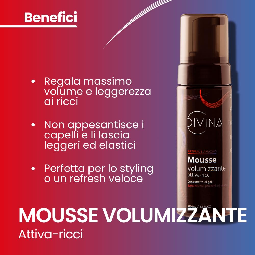 Kit Definizione e Refresh per capelli mossi, ricci, super ricci e afro Natural&Amazing di DIVINA BLK, 4 prodotti inclusi, trattamento completo