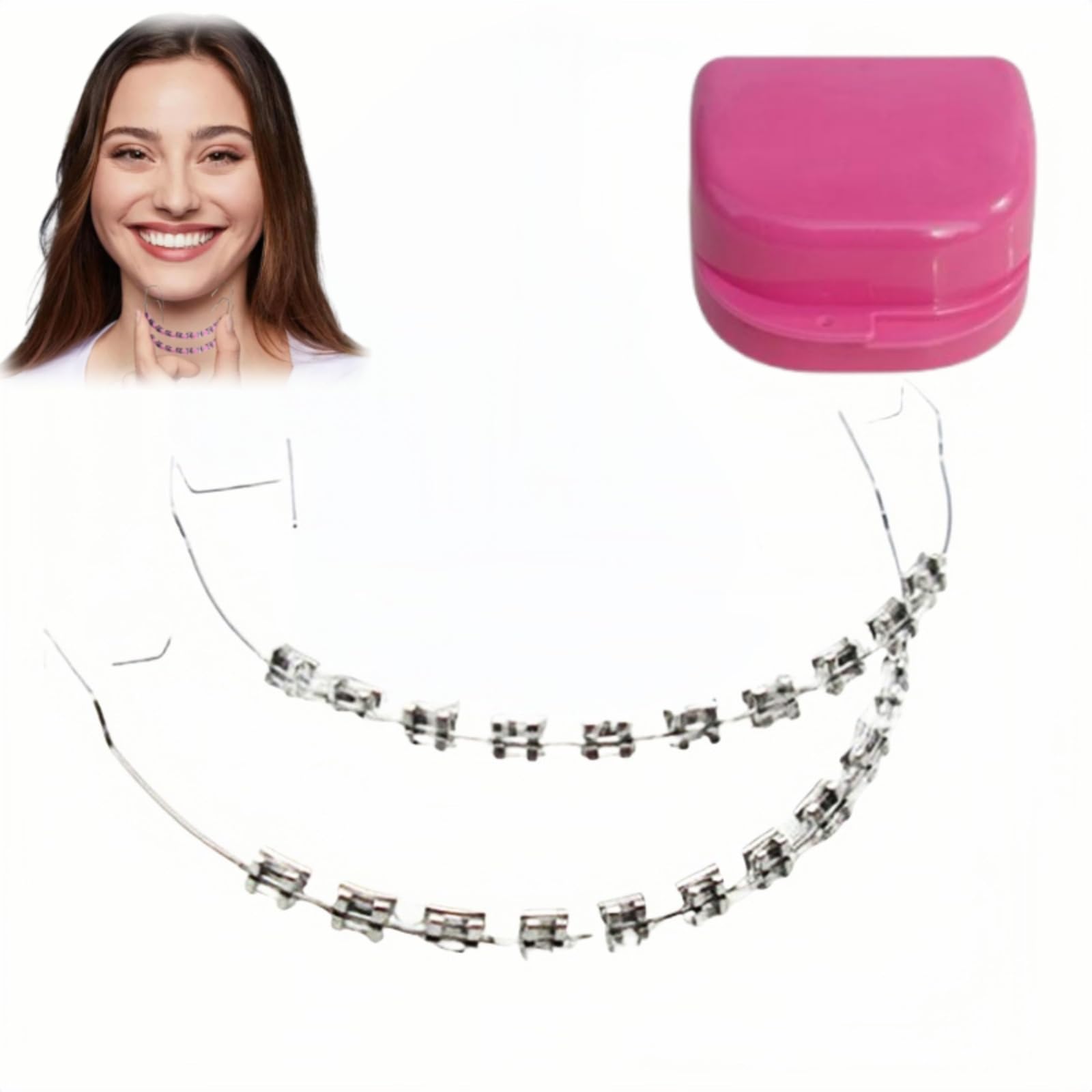 Lot de 2 supports colorés en métal et attaches de ligature, faux accolades dentaires temporaires, décoration dentaire avec fils métalliques avec crochet, kit de lissage des dents, faux accolades