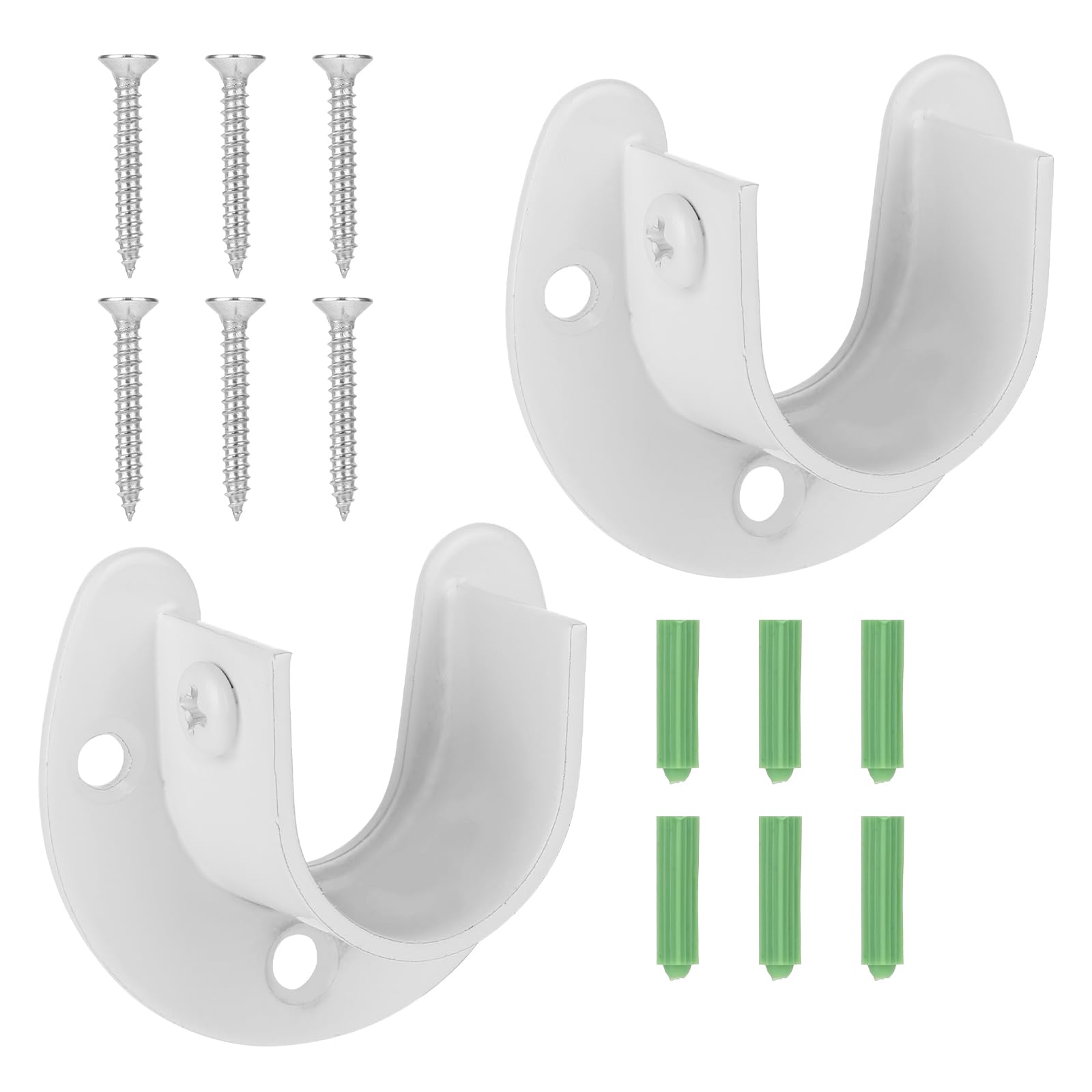 2Pack U Shape Shower Rod Holder 1" Closet Rod End Supports Curtain Rod Bracket U Shaped Stainless Steel Closet Pole Sockets Heavy Duty Pole Flange Socket for Closet Shelf Wardrobe Shower, White