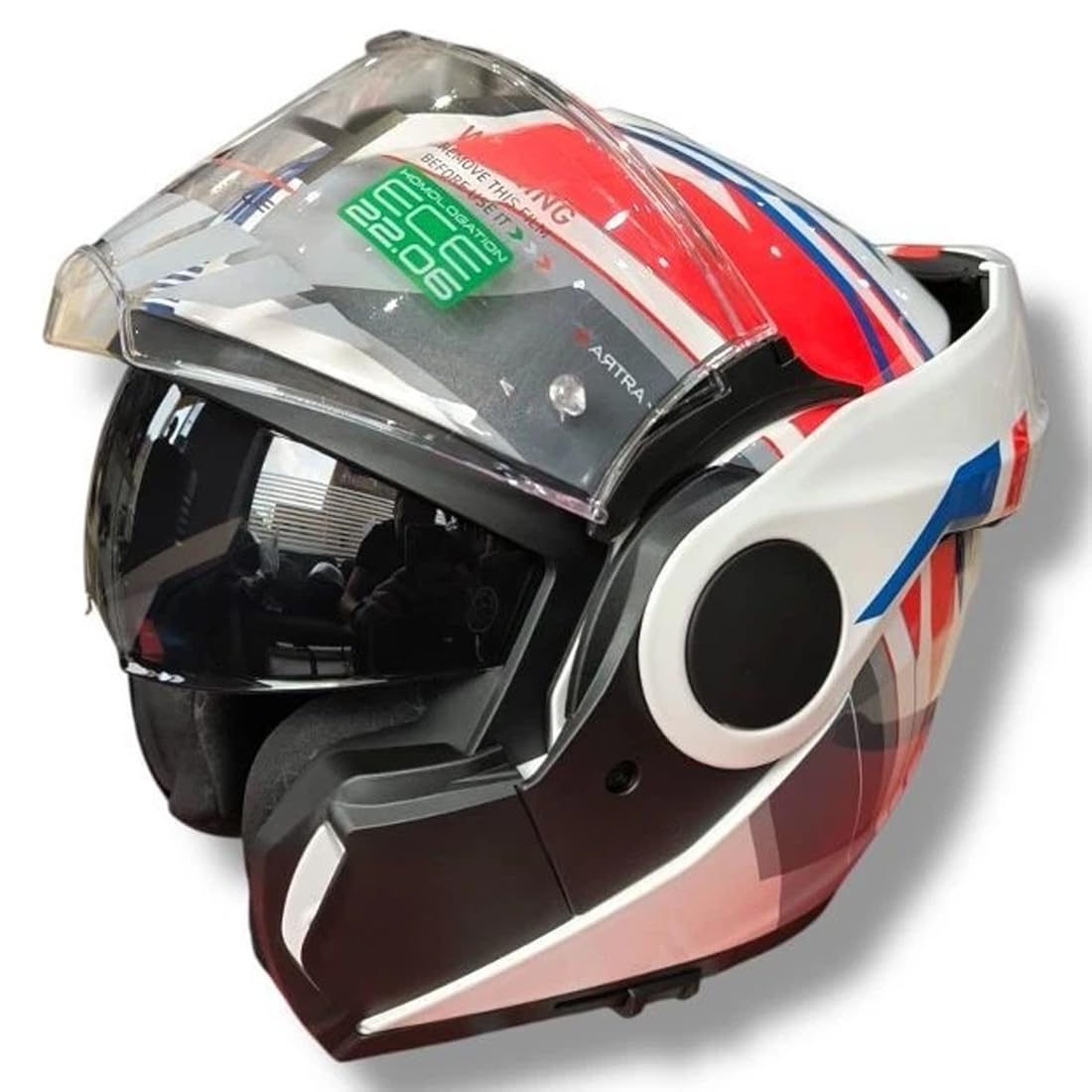 Casco Reversibile Modulare MPH ARTRA Bianco Rosso Blu Lucido Per Moto e Scootere Omologato ece 22.06