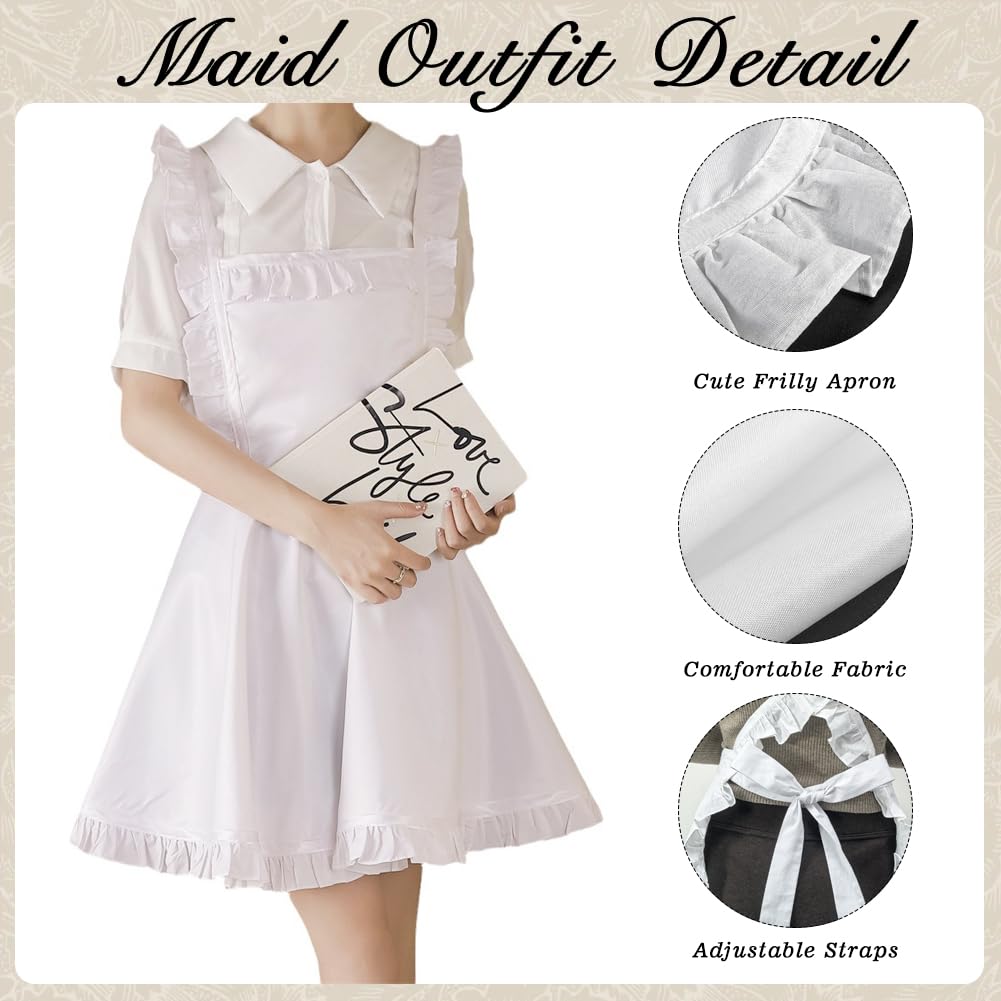 Cosysparks Maid Costume for Women White Apron for Women Classic Frilly Apron Maid Outfit Aprons Fancy Dress Costumes for Kitchen Party Favors Halloween Cosplay - Image 4