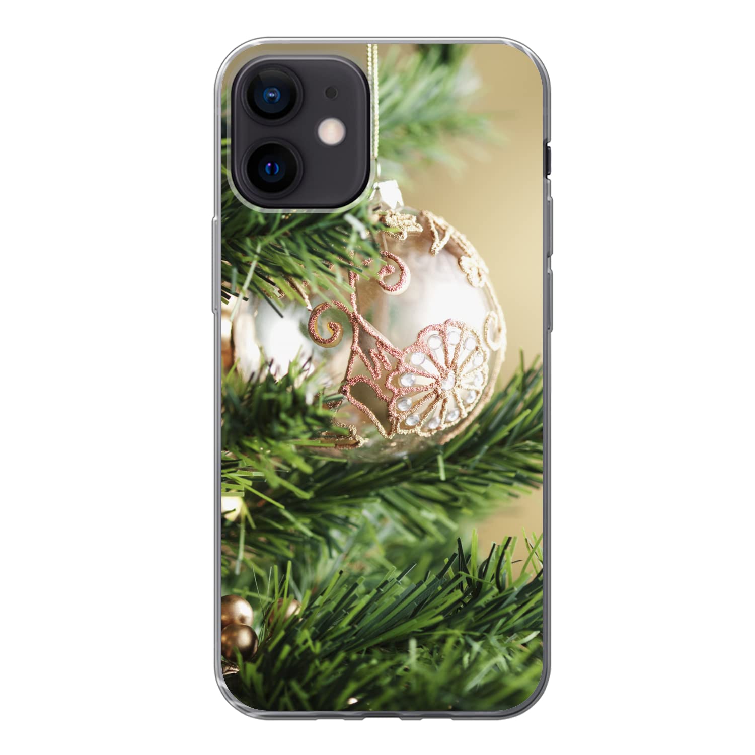 MuchoWow Funda para iPhone 12 - Primer Plano de Adornos navideños en el árbol de Navidad - Funda de Silicona/Funda Blanda para teléfono móvil