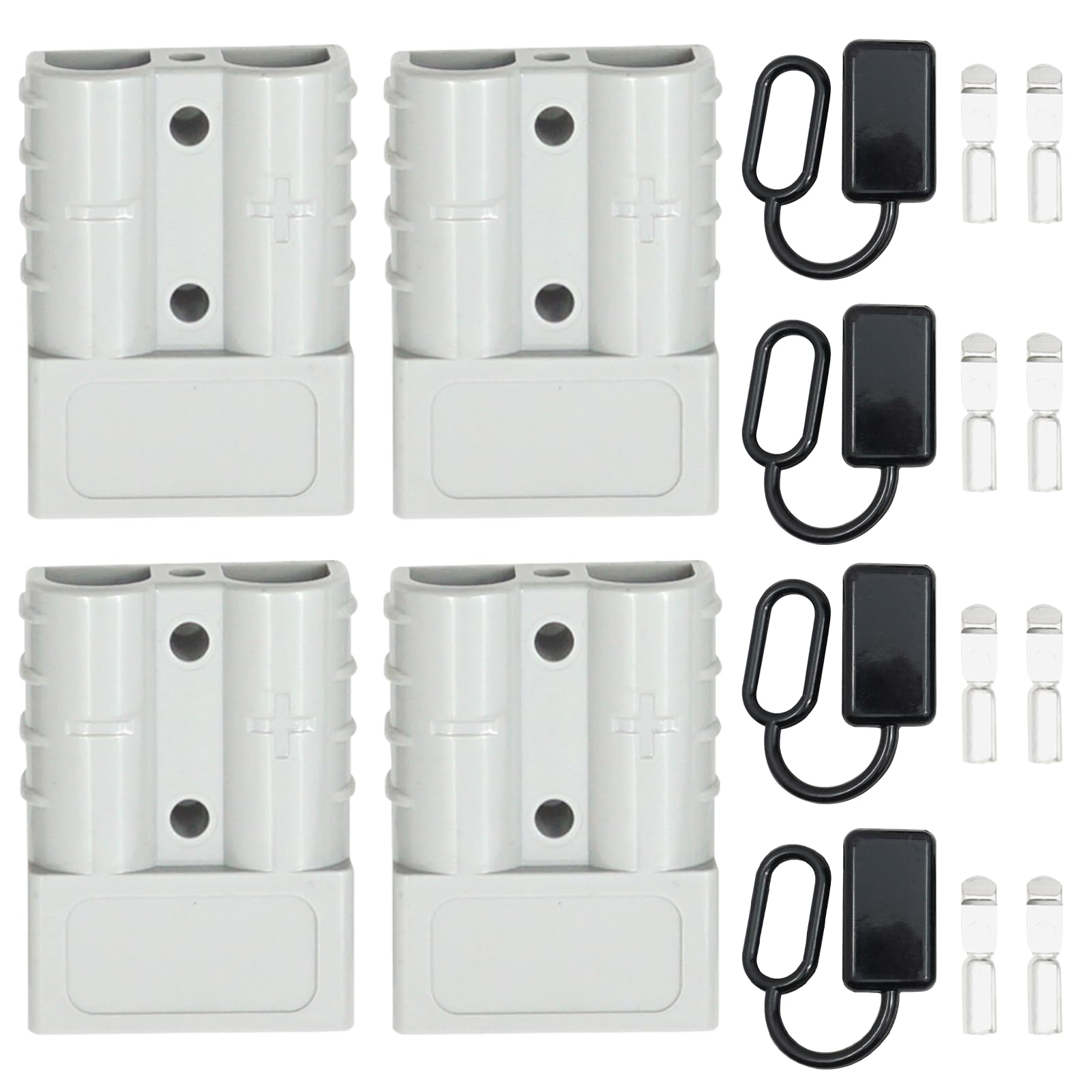 4PCS Connettori di Alimentazione 50A 600V, Connettore per Batteria Connessione Rapidam, mit Capicorda Elettrici, Spinotti Elettrici, per Auto, Rimorchio, Trailer, Verricello (grigio)