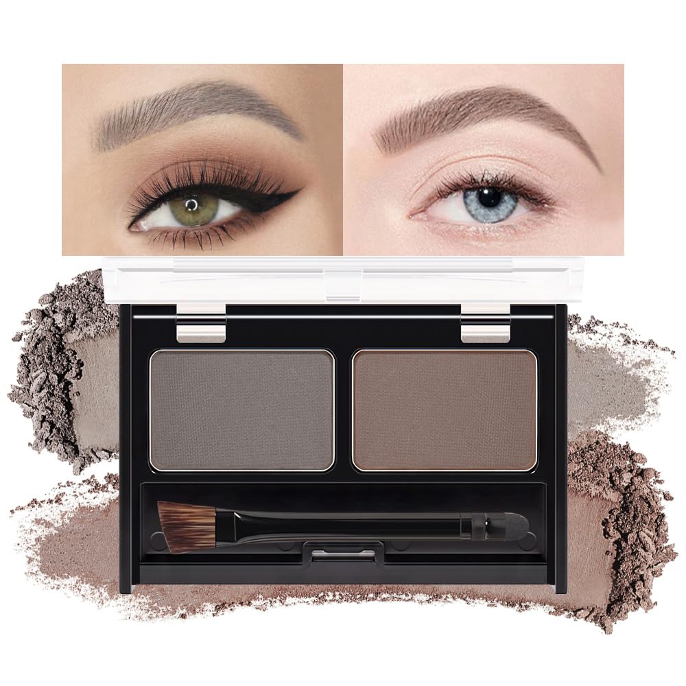 Taupe Brown Eyebrow Powder Kit for Women, Light Medium Gray Eye Brow Palette with Brush, Color Filler Get Full Defined Natural Brows, Matte Contour