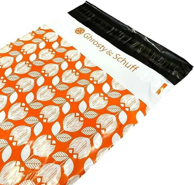 1000 Count Bulk - 10x13 Poly Mailers - Strong Adhesive Sealing Waterproof Shipping Bags for Clothes, Shirts, and More - Cute Colorful Floral or Geometric Patterns (Orange Flower)