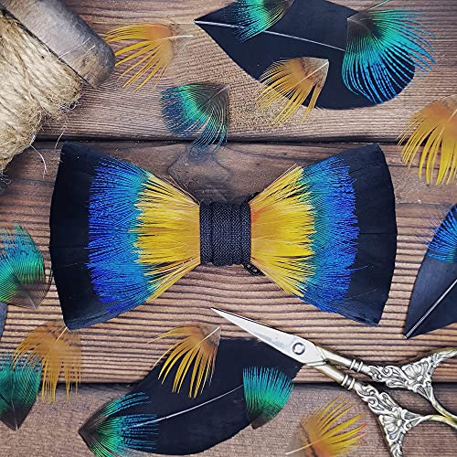 Image of Feather Bow Ties for Men Original Luxury Elegant Wedding Bow Tie Pre-Tied Handmade Mens Bowties for Tuxedo