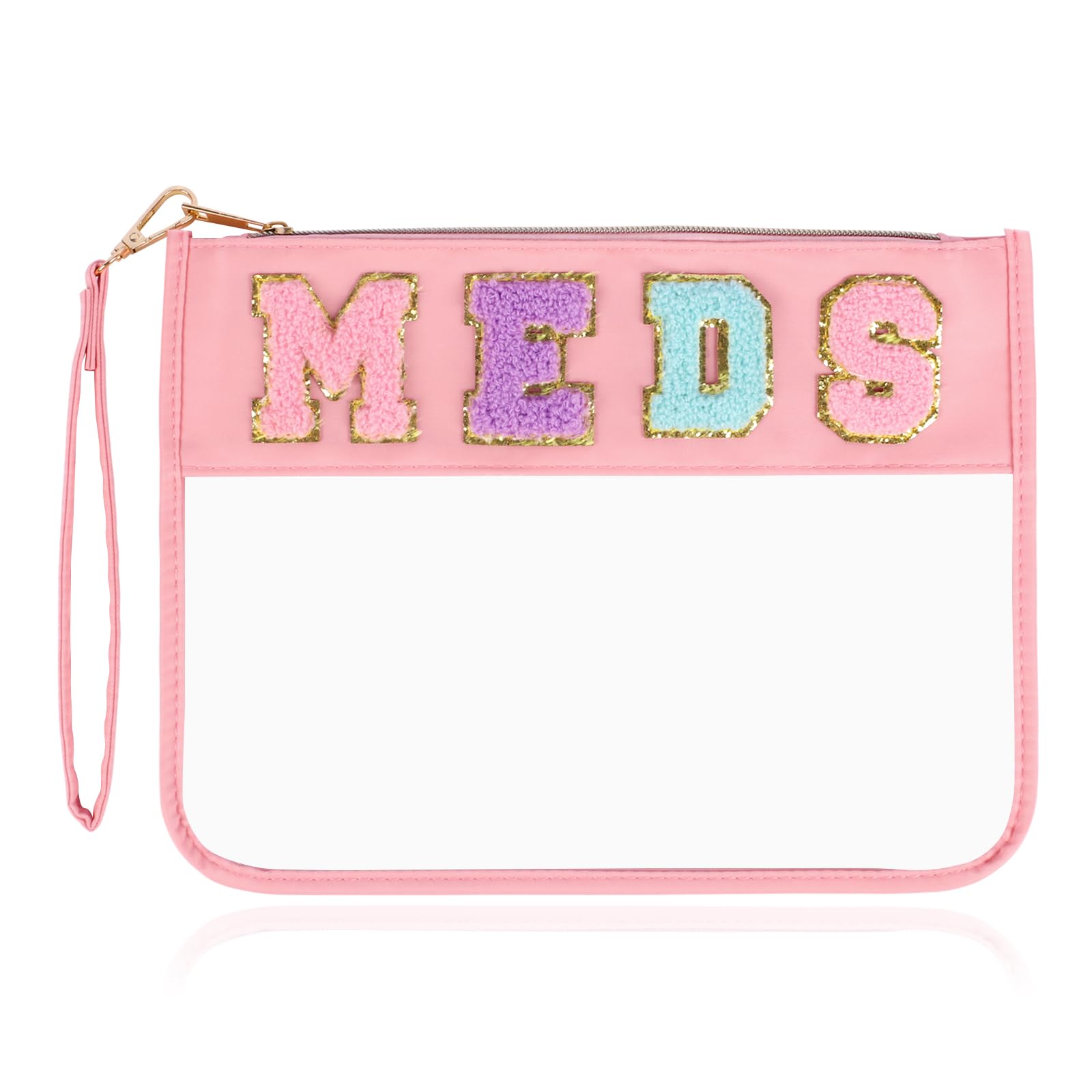 Chenille-Buchstabe, durchsichtig, Reißverschluss, flach, transparent, wasserdicht, Kosmetiktasche, Reise-Make-up-Tasche mit Reißverschluss, Kulturbeutel mit adrettem Aufnäher, für Damen und Kinder,