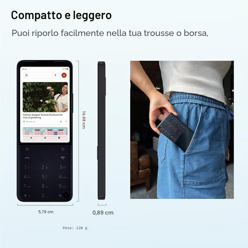 QIN Android 12 Smartphone QinF22Pro 4G Telefono Mobile Sbloccato, 4+64GB/2MP+8MP Fotocamera, Piccolo Telefono Intelligente Nero Basico con Whatsapp per Business, Famiglia