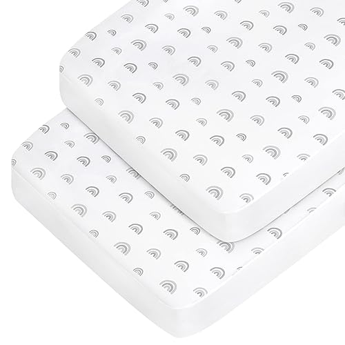 Miniatura 37 de Sábanas de cuna para niña, paquete de 2 sábanas para cuna estándar y colchón de cama infantil, sábana bajera ajustable transpirable y suave