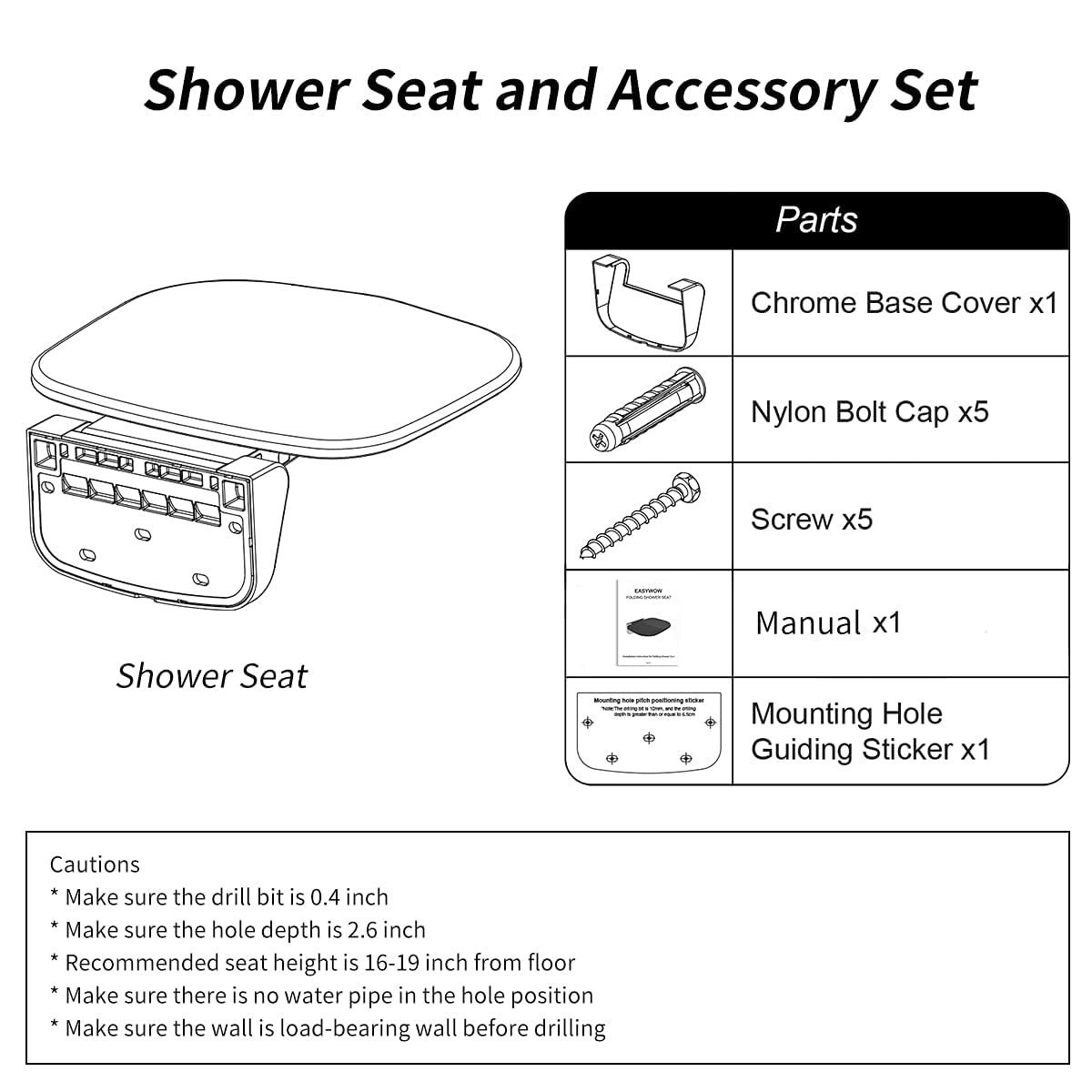 Buy Easywow Folding Shower Chair Wall Mounted Fold Down Shower Seat 400
