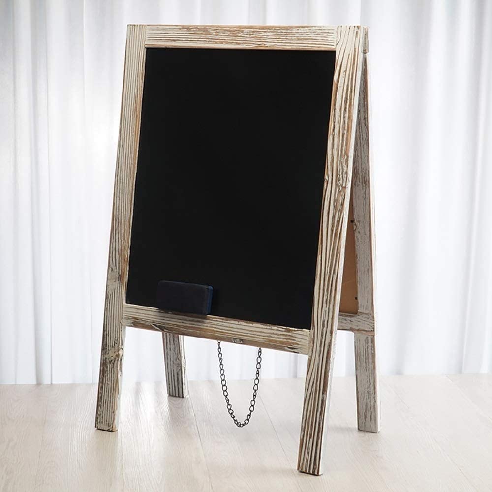 Pizarras decorativas A-Frame Blackboard Tablero vertical Dibujo Tablero Vintage Marco de madera Pizarra de escritura de doble cara for publicidad en carretera Menú de la pared de la escuela de l