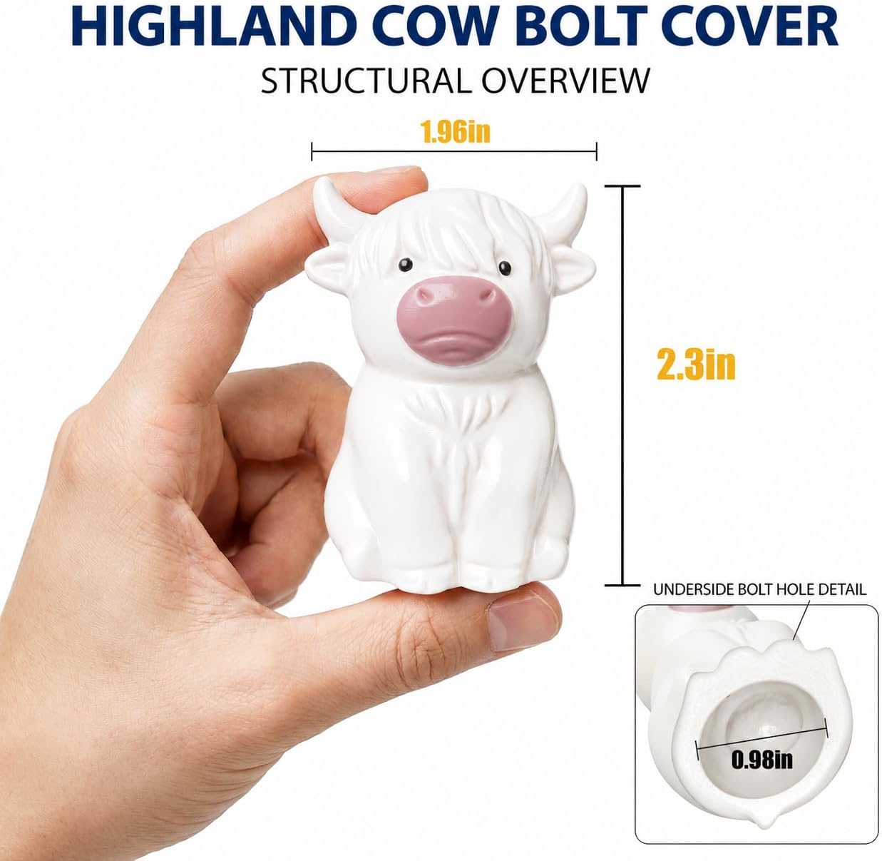 NEEXAN White Highland Toilet Caps for Bottom of Toilet, 2 PCS Ceramic Toilet Bolt Covers & 4 Universal Caps, Modern Farmhouse Toilet Bolt Caps Decorative