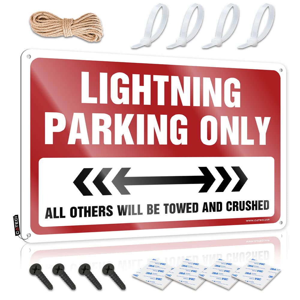 Handcrafted Cool Wall Art, Patio Decor Accessory Lightning Parking Only | Farmhouse Mancave Decor(30X40CM)