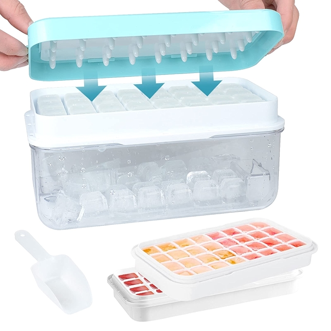 Qoosea冰块模具带盖64个装，易释放冰盒，适合冰箱使用