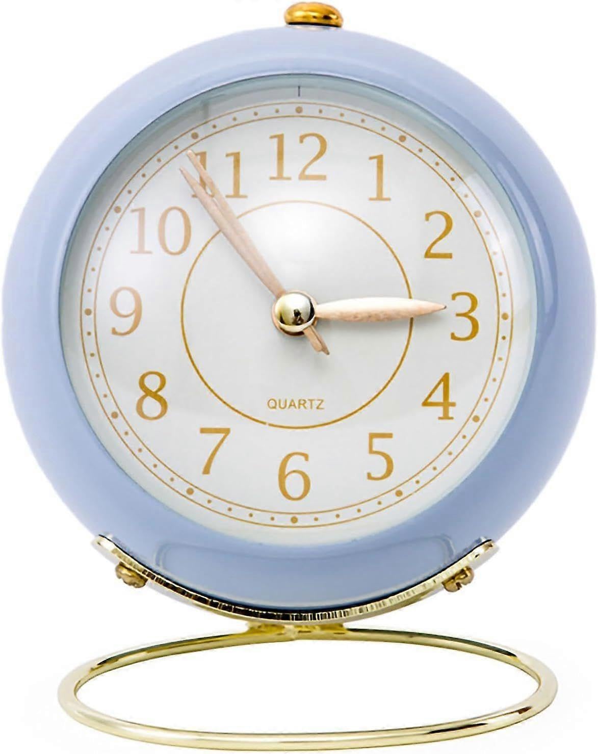 JOYHAPPST Small Table Clock, Classic Silent Bedside Alarm Clock without Ticking, Battery Operated Table Alarm Clock, Desk Clock for Bedroom Decor (Purple)