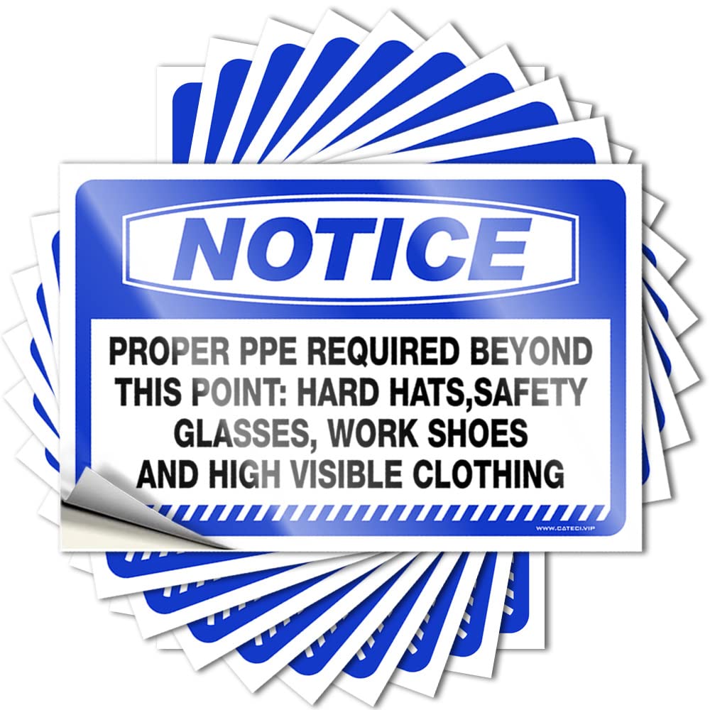 Tool Box Stickers Notice Proper PPE Required Beyond This Point Hard Stickers 10 Pcs Man Cave Funny Signs Prank Stickers(12X18CM)
