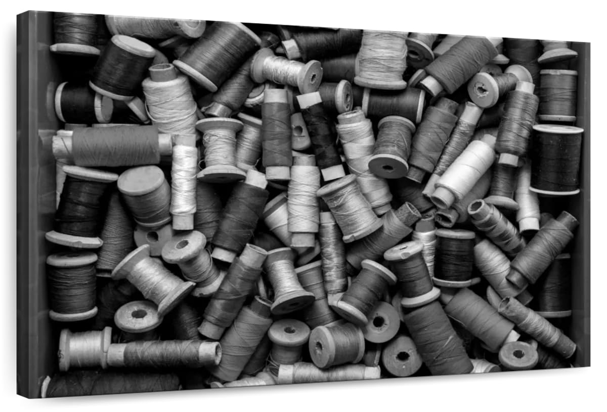 Elephant Stock - Sewing Threads Monochrome Wall Art - Horizontal Canvas Wall Art - Living Room Wall Decor - Photography Hobbies And Lifestyle Canvas Art - Gray And White Decor - 12