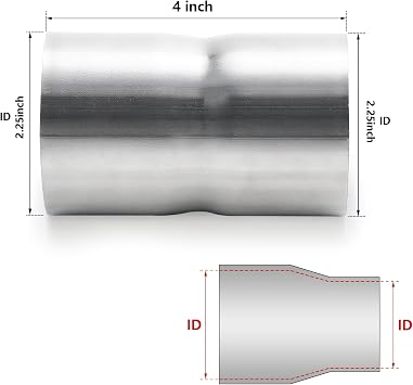 A-KARCK Exhaust Adapter Connector 2.25 ID to 2.25 ID, Exhaust Pipe Reducer 4 Overall Length 304 Stainless Steel