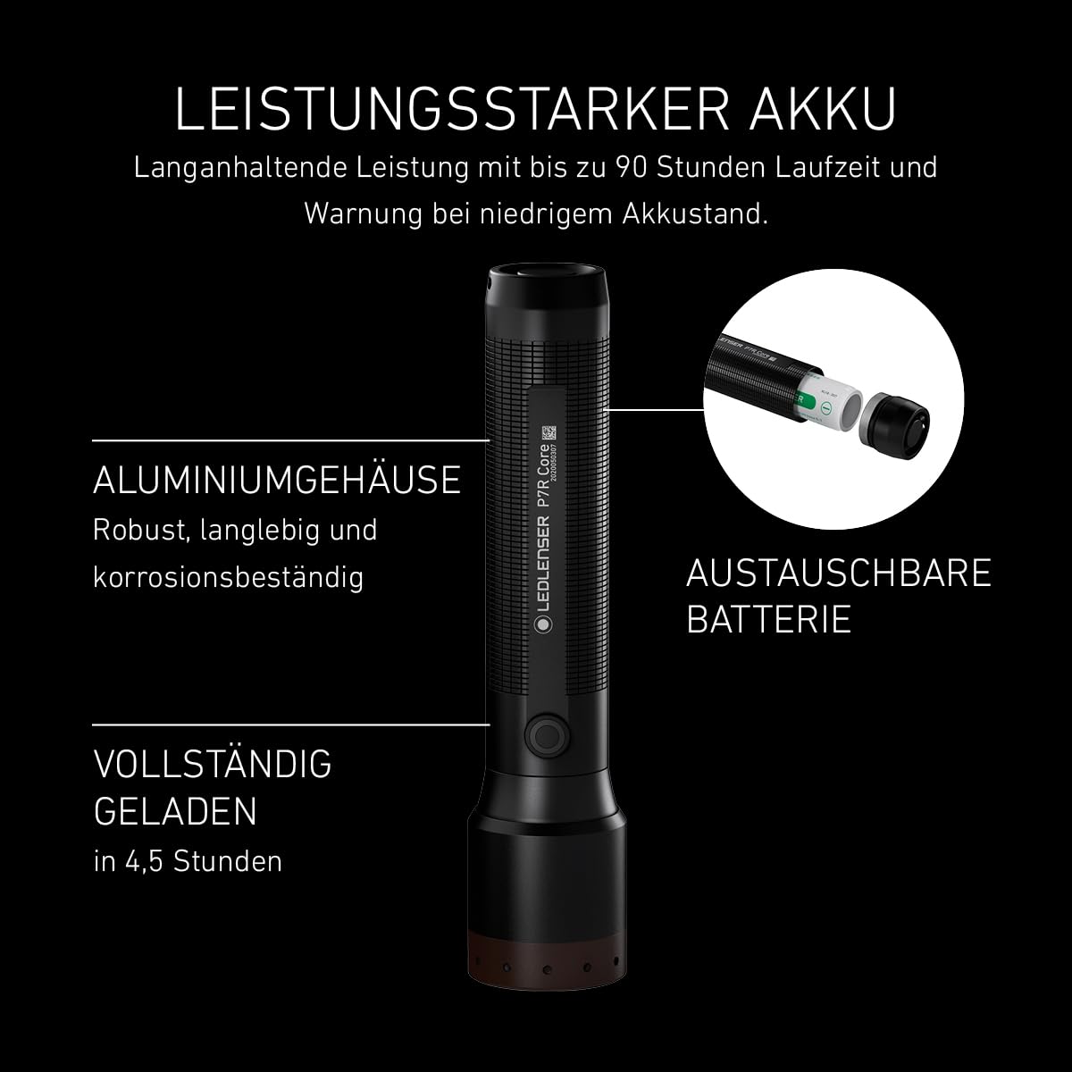 Ledlenser P7R Core Akku-LED-Taschenlampe, 1400 lm, 300m Leuchtweite, IP68 | fokussierbar, 202g, bis zu 90h Leuchtdauer, SOS/Stroboskop, Wiederaufladbar, Ideal für Wandern, Camping, wasserdicht | 2020